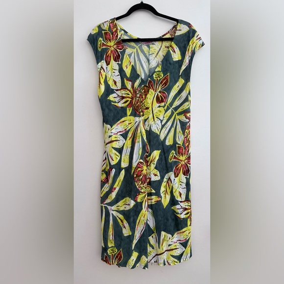 Jams World Large Midi Dress Kaki Kawai’iki Tropical Hawaiian Luau Sundress EUC - Picture 1 of 11